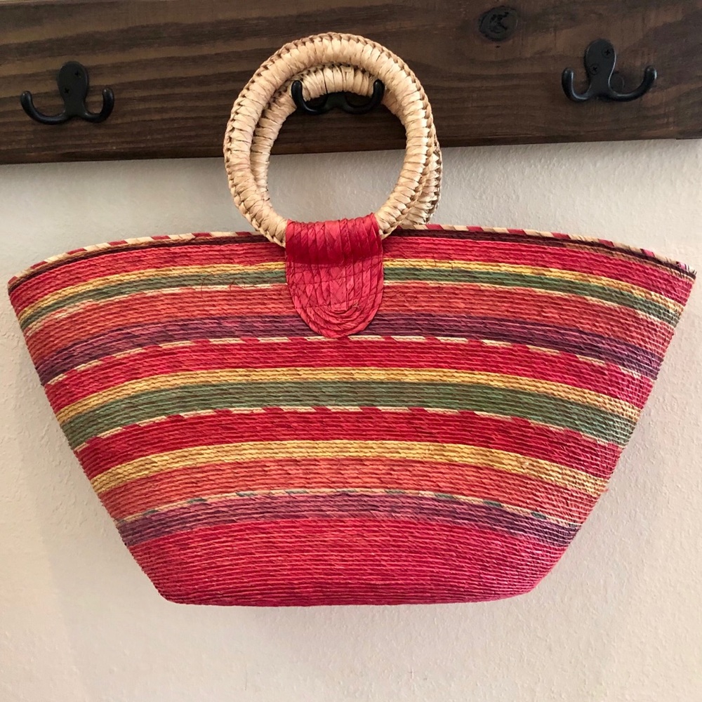 ✨NWOT Multicolored Striped Straw Tote✨